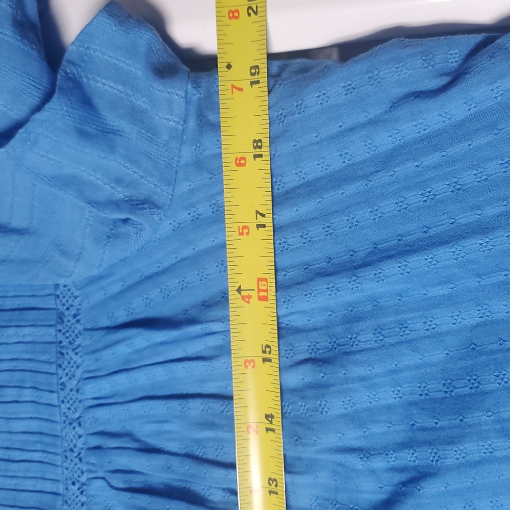 Anthropologie Tiered Mini Dress Size Medium Blue Lined Cotton - Picture 14 of 15
